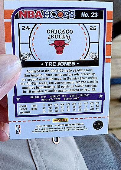 2024-25 Panini NBA Hoops Haunted Hoops Orange Pumpkin #24-25 Tre Jones — back