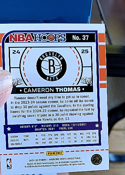 2024-25 Panini NBA Hoops #37 Cameron Thomas — back