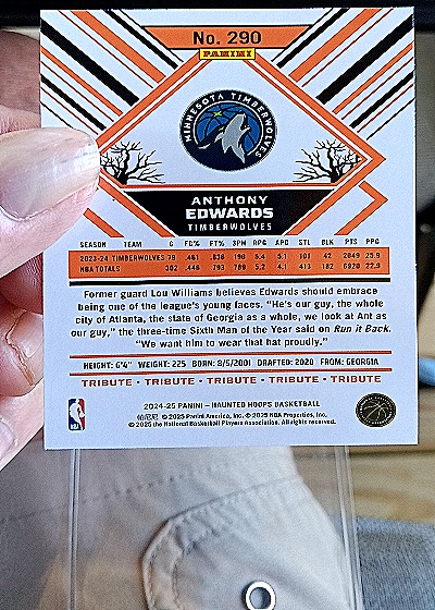 2024-25 Panini NBA Hoops Tribute #290 Anthony Edwards — back