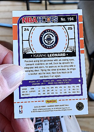 2024-25 Panini NBA Hoops #194 Kawhi Leonard — back