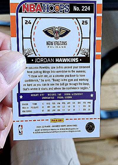 2024-25 Panini NBA Hoops Haunted Hoops Orange #224 Jordan Hawkins — back