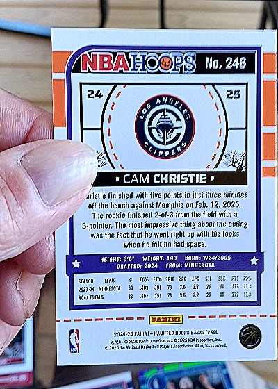 2024-25 Panini NBA Hoops #248 Cam Christie — back