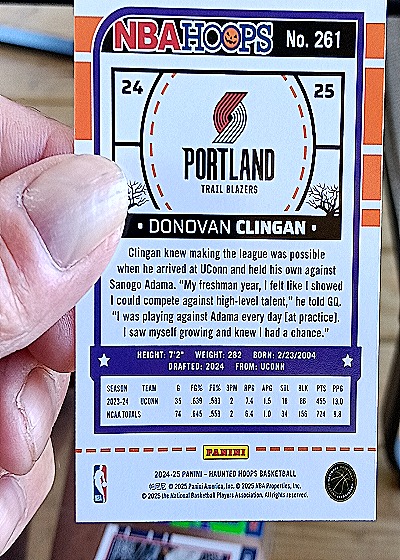 2024-25 Panini NBA Hoops #261 Donovan Clingan — back