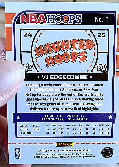 2024-25 Panini NBA Hoops Haunted Hoops #1 VJ Edgecombe — back