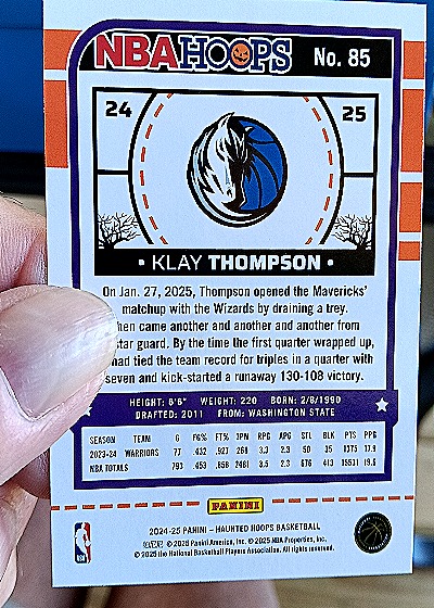 2024-25 Panini NBA Hoops #85 Klay Thompson — back