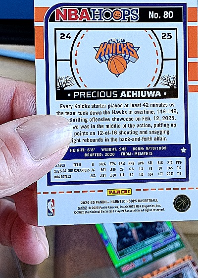 2024-25 Panini NBA Hoops #24-25 Precious Achiuwa — back