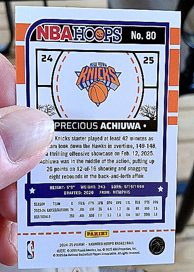 2024-25 Panini NBA Haunted Hoops Orange #80 Precious Achiuwa — back