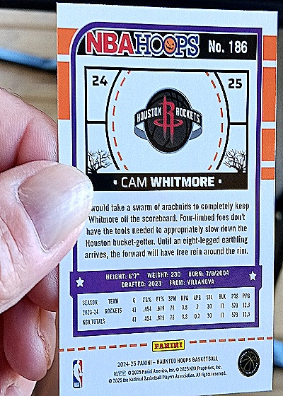 2024-25 Panini NBA Hoops #186 Cam Whitmore — back