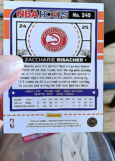 2024-25 Panini NBA Hoops #245 Zaccharie Risacher — back