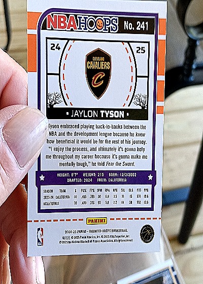 2024-25 Panini NBA Hoops Haunted Hoops Orange #241 Jaylon Tyson — back