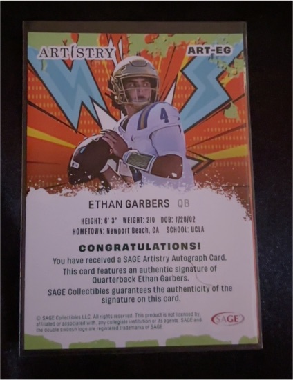 2025 SAGE Artistry #ART-EG Ethan Garbers — front