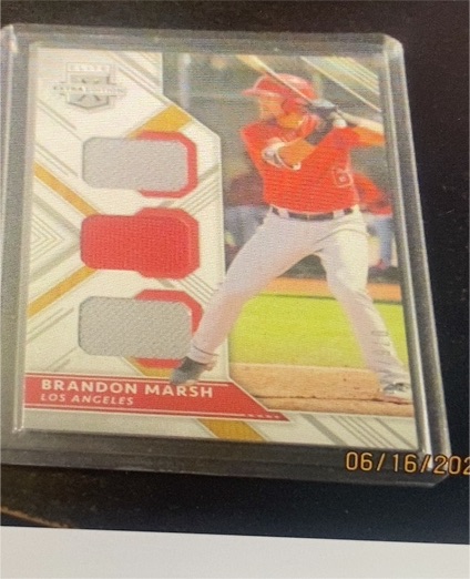 2018 Panini Elite Extra Edition Triple Materials #TM-BM Brandon Marsh — front