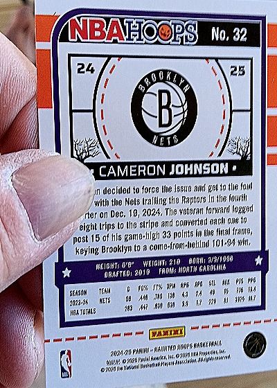 2024-25 Panini NBA Hoops Haunted Hoops #32 Cameron Johnson — back