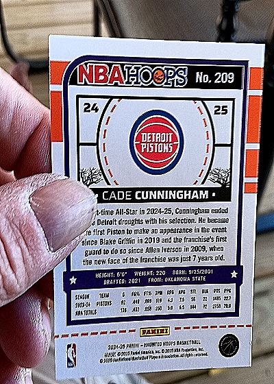 2024-25 Panini NBA Hoops #209 Cade Cunningham — back
