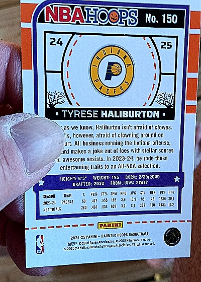 2024-25 Panini NBA Hoops Haunted #150 Tyrese Haliburton — back