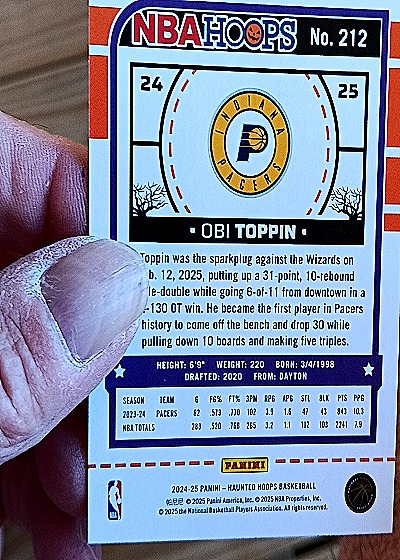 2024-25 Panini NBA Hoops #212 Obi Toppin — back
