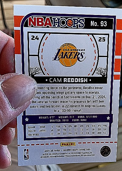 2024-25 Panini NBA Hoops Haunted Hoops #93 Cam Reddish — back