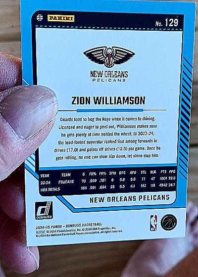 2024-25 Donruss #129 Zion Williamson — back
