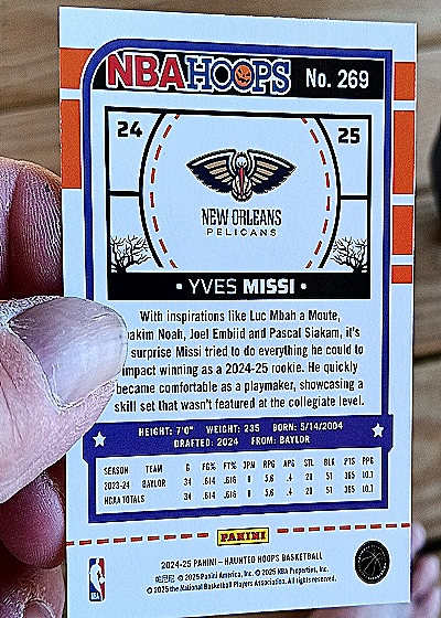 2024-25 Panini NBA Hoops #269 Yves Missi — back