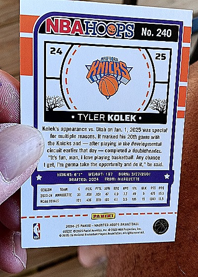 2024-25 Panini NBA Hoops #240 Tyler Kolek — back