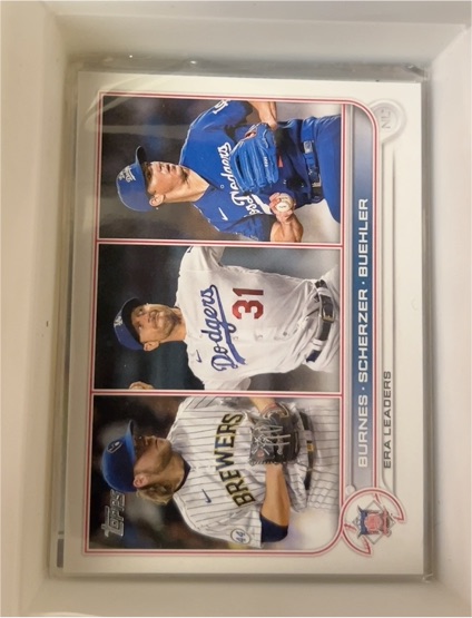 2022 Topps #204 Burnes/Scherzer/Buehler NL ERA Leaders — front