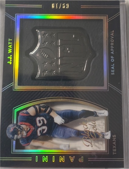 2016 Panini Black Gold Football J.J. Watt Seal Of Approval White Gold #SOA-12 — front