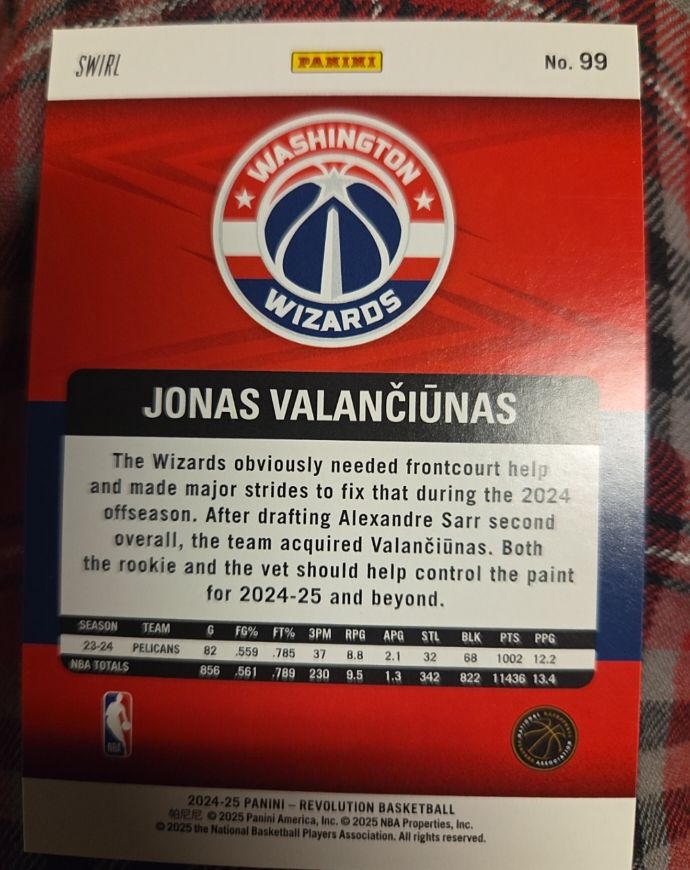 2024-25 Panini Revolution Basketball #99 Jonas Valančiūnas — front
