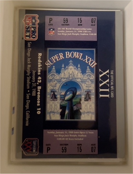 1990-91 Pro Set Super Bowl XXV Silver Anniversary #22 SB XXII Ticket — front