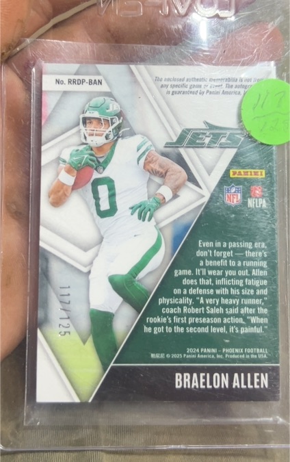 2024 Panini Phoenix Football RRDP-BAN Braelon Allen — front