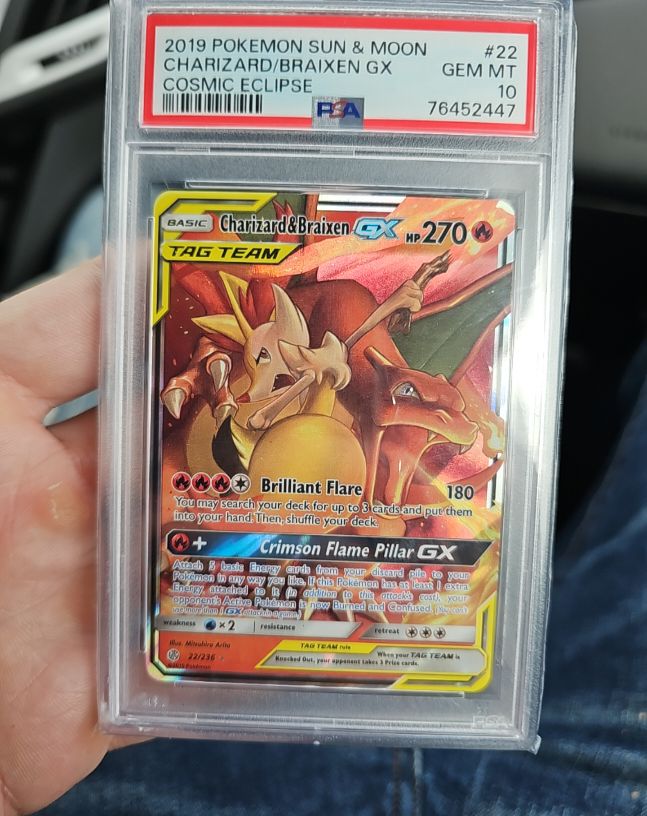 2019 Pokémon Sun & Moon #22 Charizard & Braixen GX Cosmic Eclipse — front