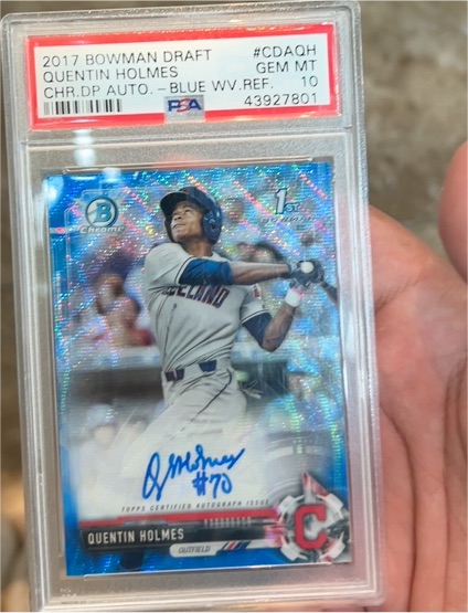 2017 Bowman Draft Chrome #CDAQH Quentin Holmes Blue Wave Refractor Auto — front
