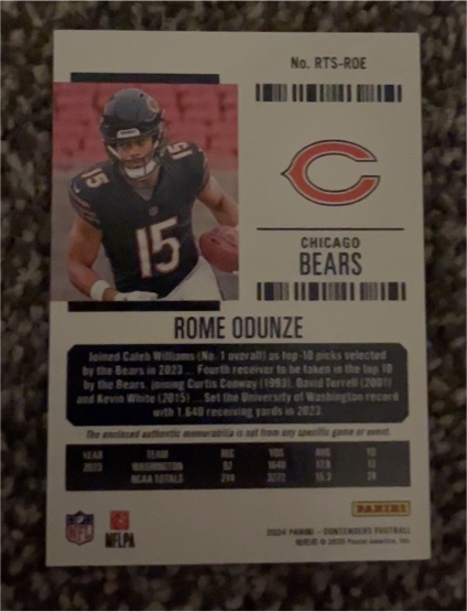 2024 Panini Contenders Rookie Ticket #RTS-ROE Rome Odunze — front