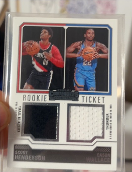2023-24 Panini Contenders Rookie Ticket Dual Patch #RT2-SCW Scoot Henderson & Cason Wallace — front
