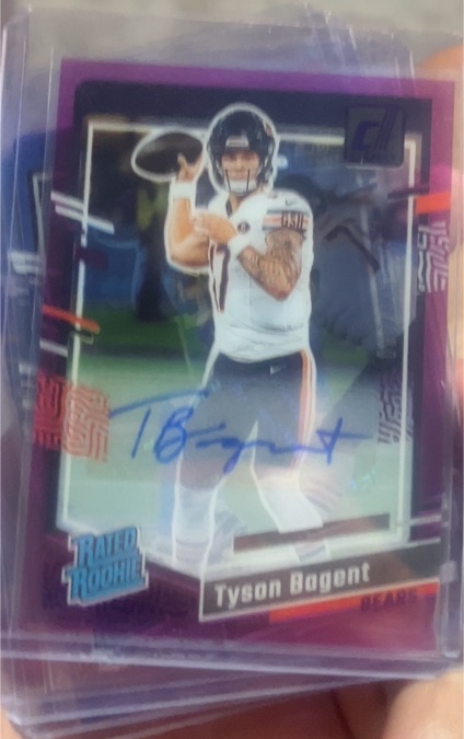2023 Panini Clearly Donruss #100 Tyson Bagent Purple Rated Rookie Auto — front