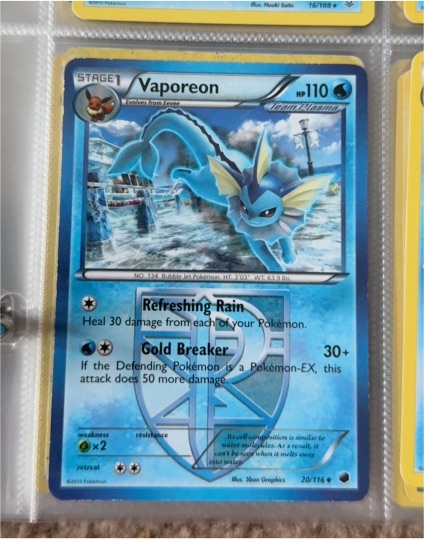2013 Pokémon Team Plasma #20 Vaporeon — front