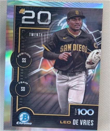 2025 Bowman Chrome Top 100 #BTP-20 Leo De Vries — front