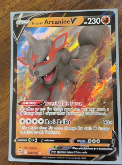 2022 Pokémon Sword & Shield Silver Tempest #090 Hisuian Arcanine V — front