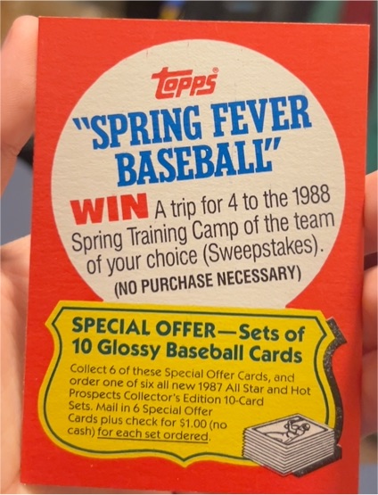 1987 Topps #NNO Spring Fever Baseball Contest Offer Card — front