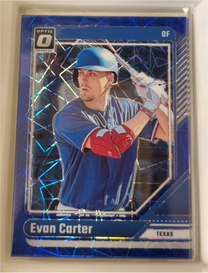 2024 Panini Donruss Optic #74 Evan Carter Blue Velocity Prizm — front
