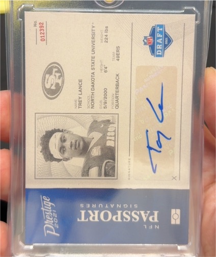 2021 Panini Prestige Passport Signatures #PA-TL Trey Lance — front