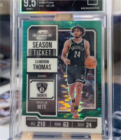 2023-24 Panini Contenders Optic #12 Cameron Thomas Season Ticket Green Pulsar — front