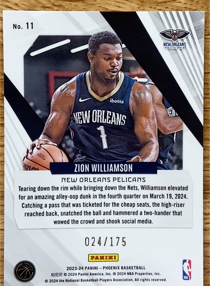 2023-24 Panini Phoenix #11 Zion Williamson — front