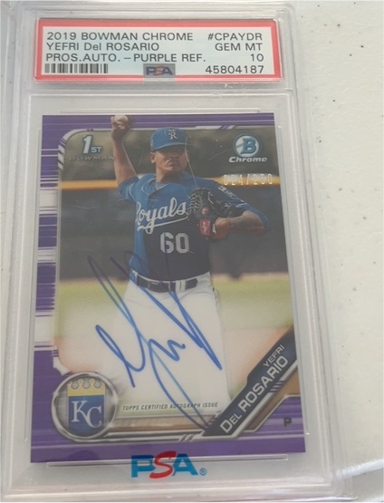 2019 Bowman Chrome #CPAYDR Yefri Del Rosario Pros Auto Purple Refractor — front