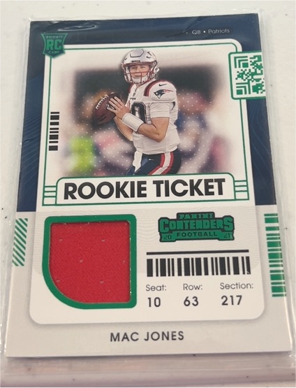2021 Panini Contenders Rookie Ticket Swatches #RTS-MJO Mac Jones — front