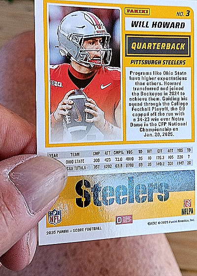 2025 Panini Score A Treat Football RC #3 Will Howard — back