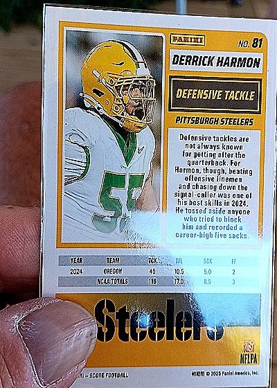 2025 Panini Score A Treat #81 Derrick Harmon — back