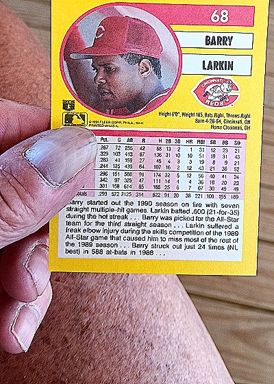 1991 Fleer #68 Barry Larkin — back