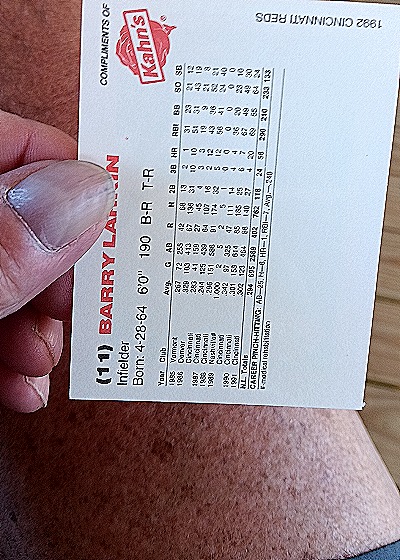 1982 Kahn's #11 Barry Larkin — back