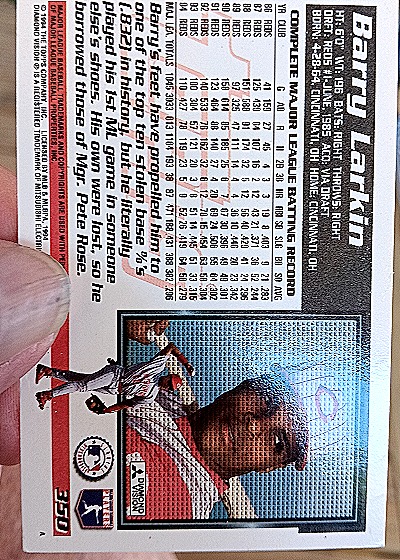 1995 Topps #350 Barry Larkin — back
