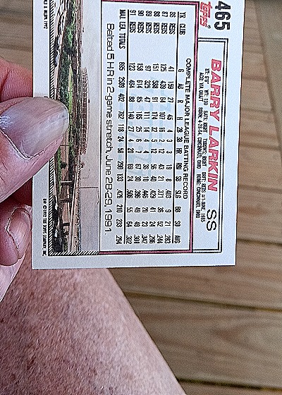 1992 Topps #465 Barry Larkin — back